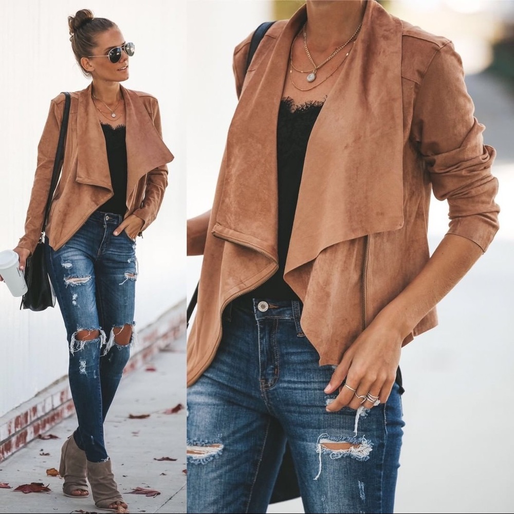 VICI Maxwell Faux Suede Drape Jacket - Tan